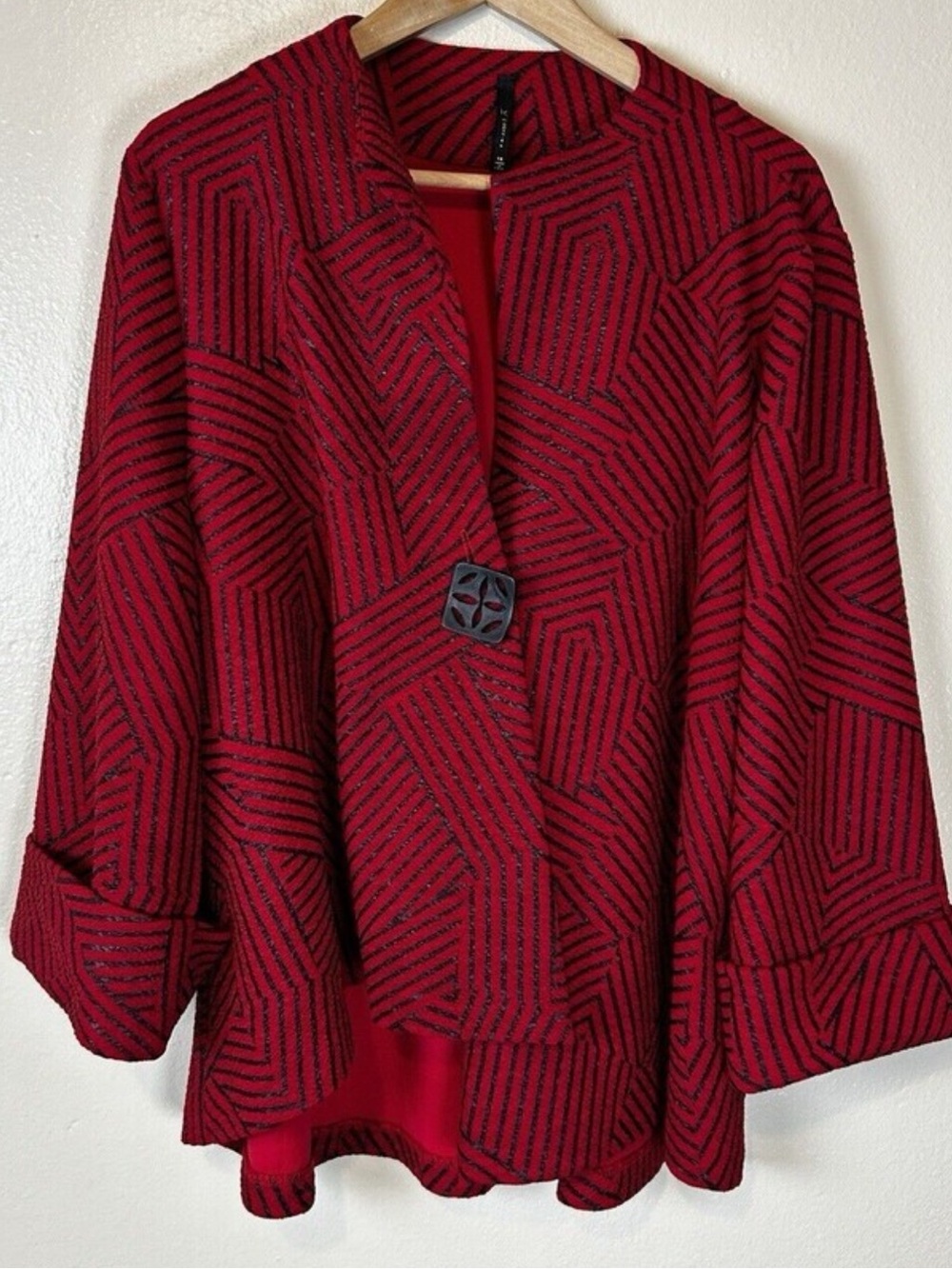 IC by Connie K Swing Jacket Red Cardigan Art To Wear Lagenlook Asymmetrical L